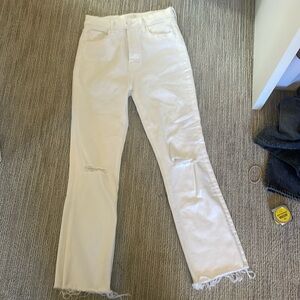 MOTHER White Jeans Tripper Ankle Fray